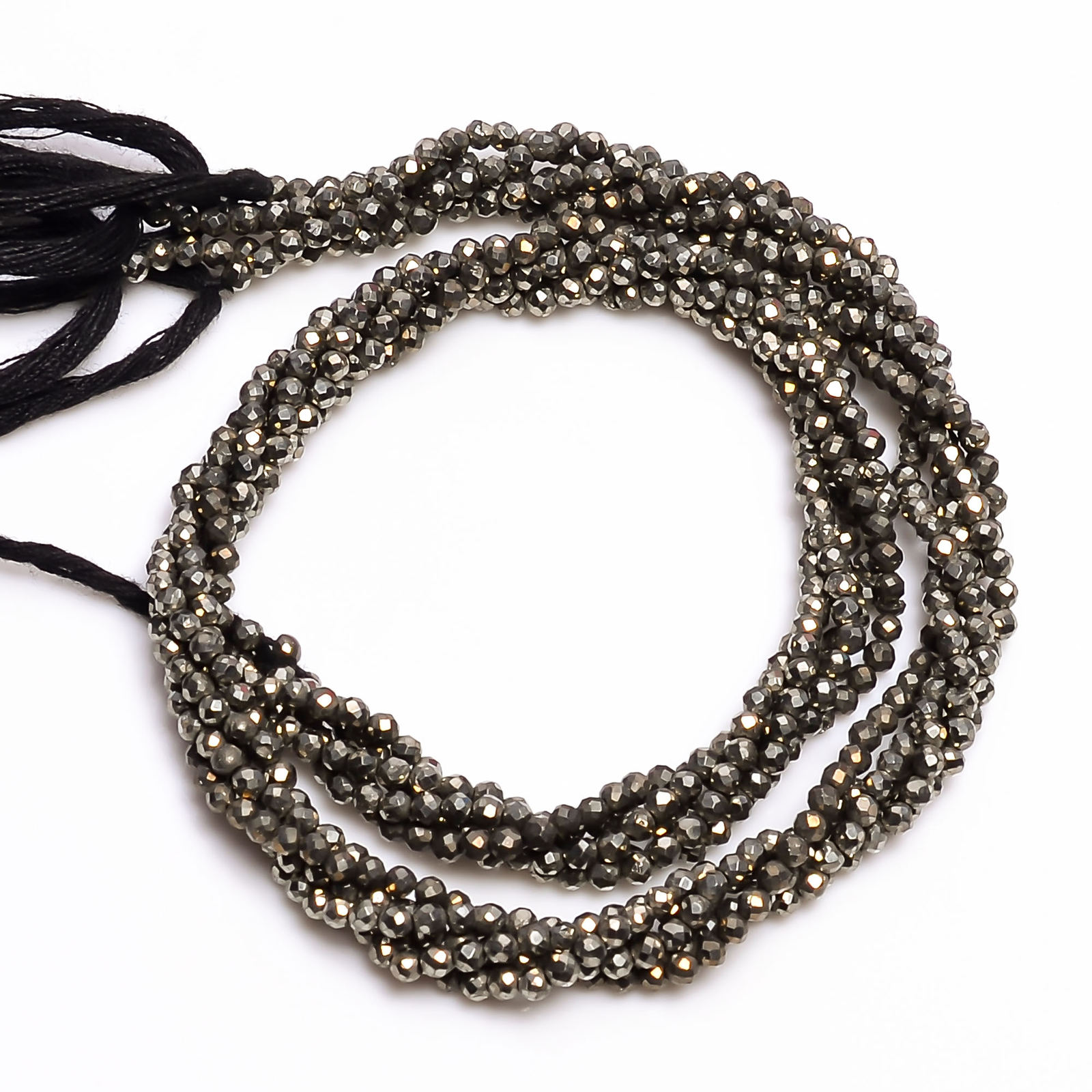 2.5MM Natural Pyrite Faceted Round Rondelle Beads For Jewelry 33 cm Strand EB-33