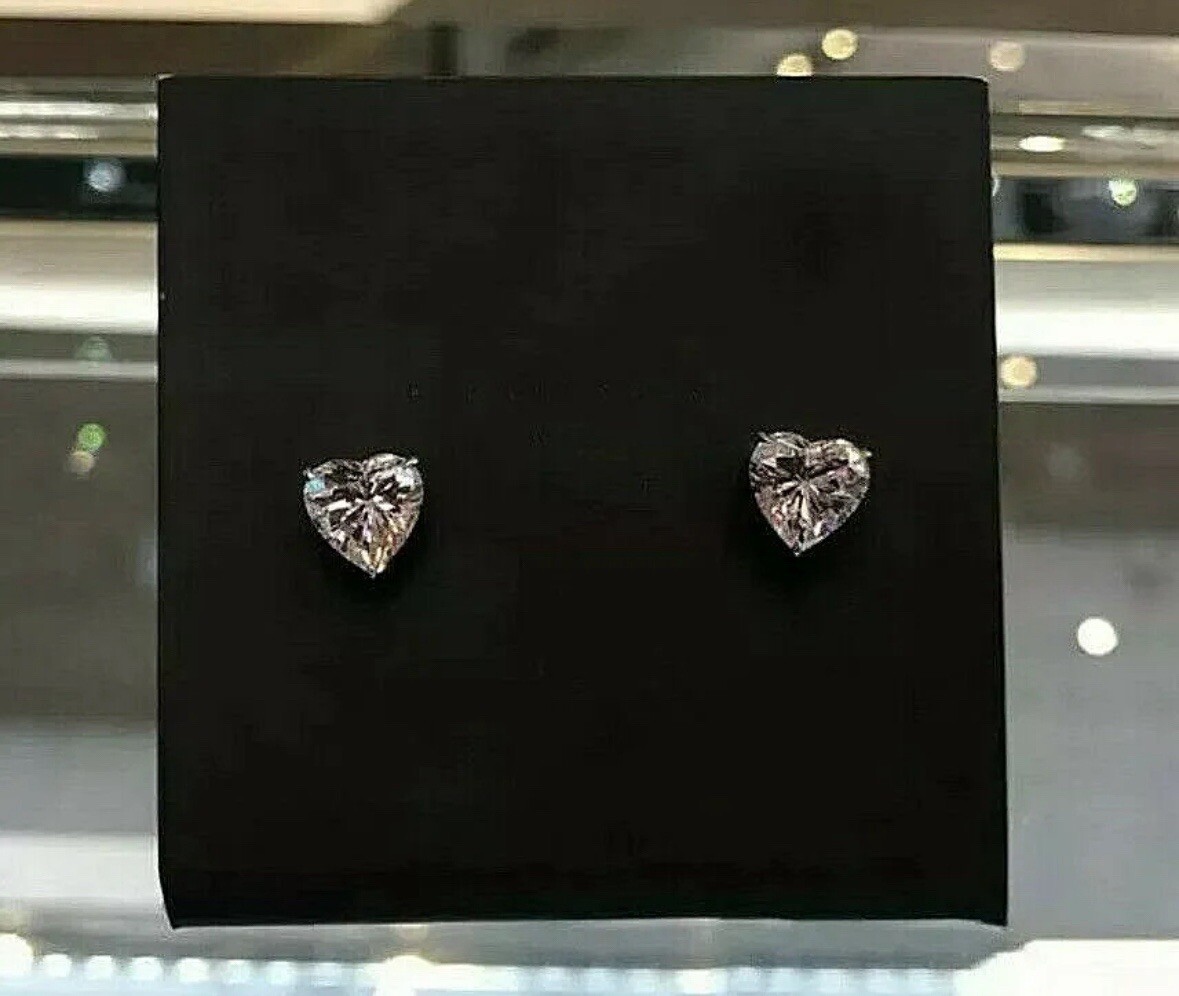 2 Ct Heart Shape VVS1/D Lab Created Stud Earrings 14k White Gold 7mm Push Back