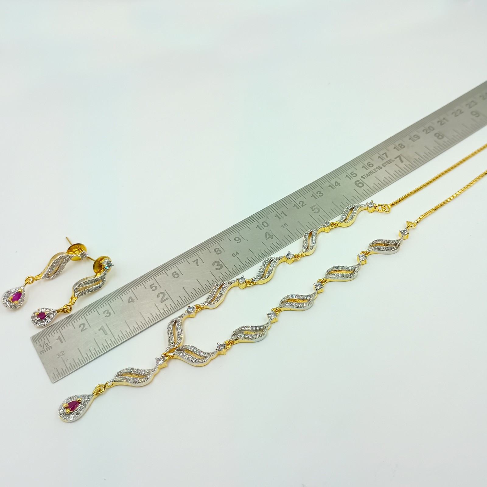 Indian Ethnic 22k Gold Plated Ruby CZ Diamond Bridal Choker Necklace Set