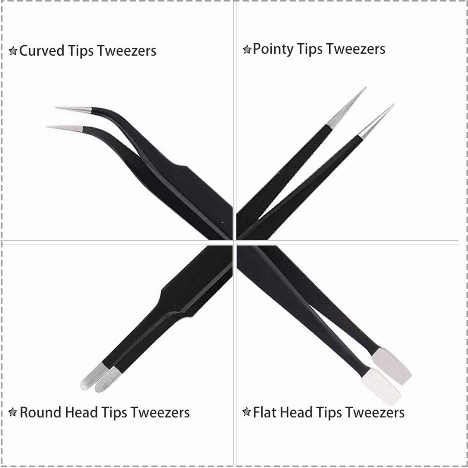 10 x ESD Precision Anti static Tweezers Set Stainless Steel Tool for Electronics