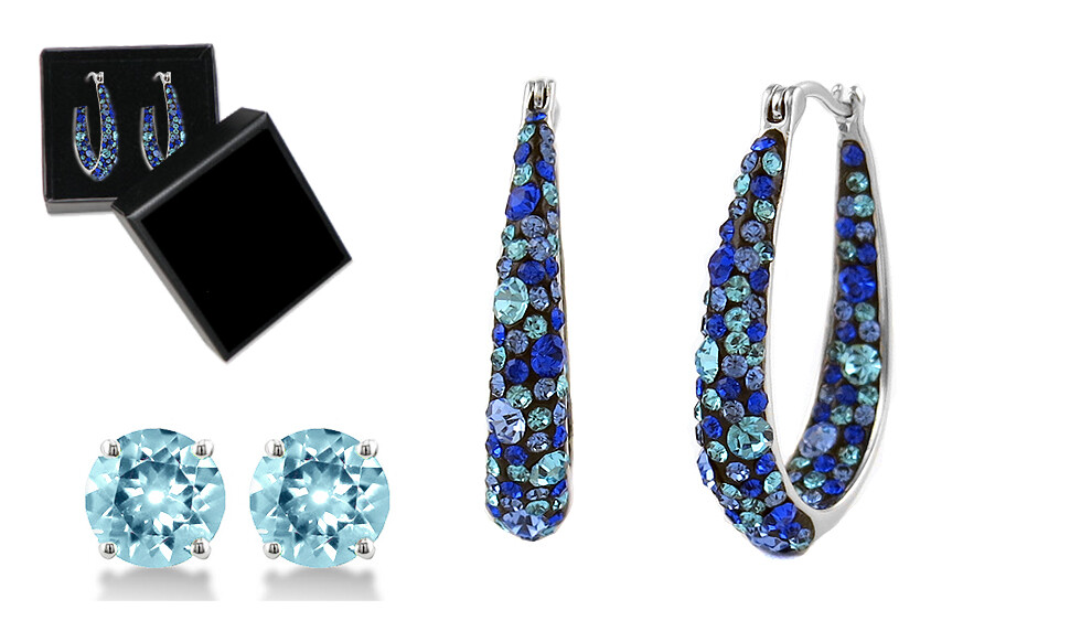 Blue Inside Out Hoops in 18K White Gold-Plating Made with Blue Swarovski Crystal