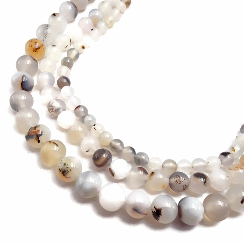 Dendritic Montana Agate Smooth Round Beads 4mm 6mm 8mm 10mm 15.5″ Strand