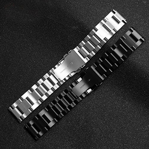 Solid Stainless Steel Watch Band 20 22 24 26mm Brushed Strap Double Lock Clasp