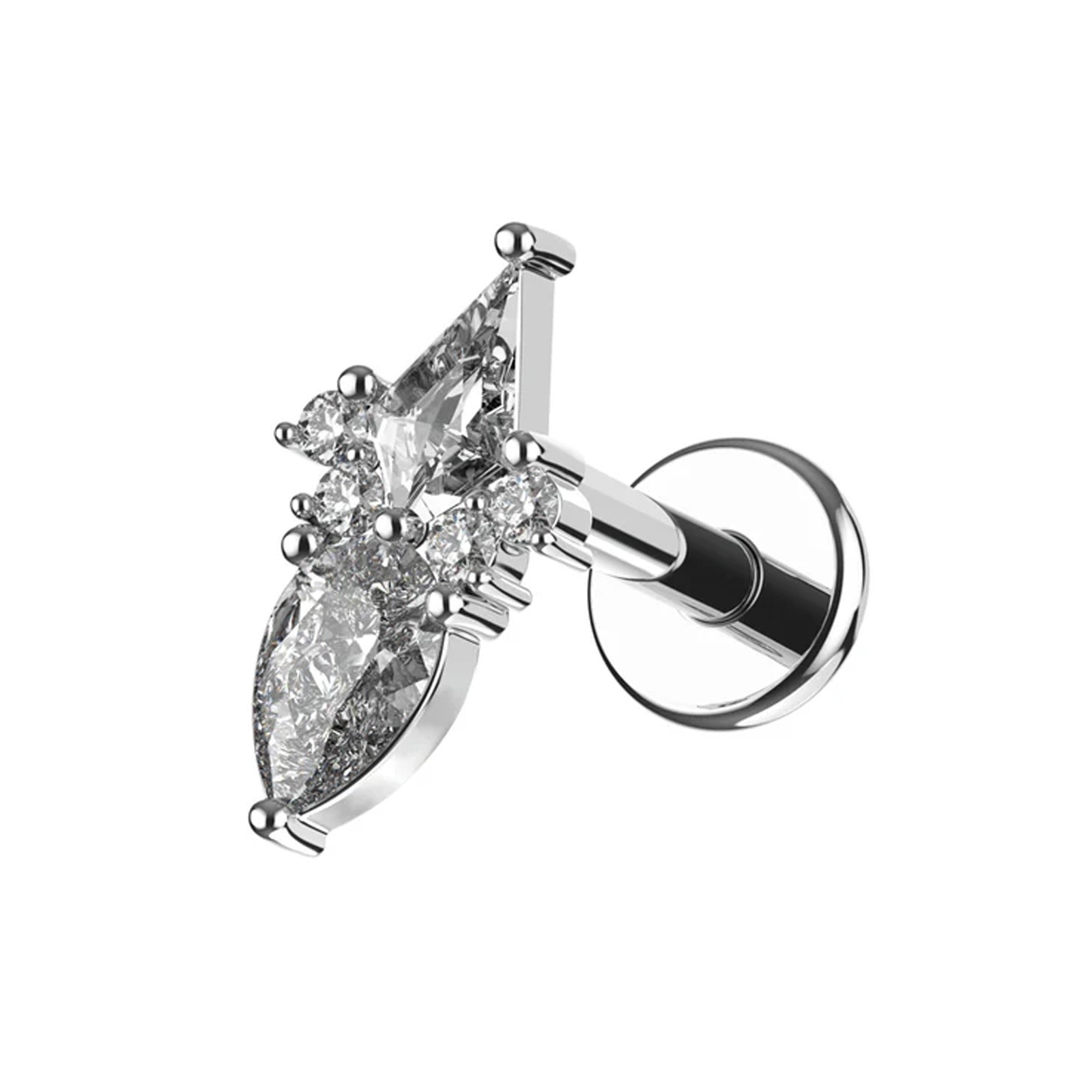316L Surgical Steel Coffin & Pear Cut CZ Flatback Stud Cartilage Tragus Labret E