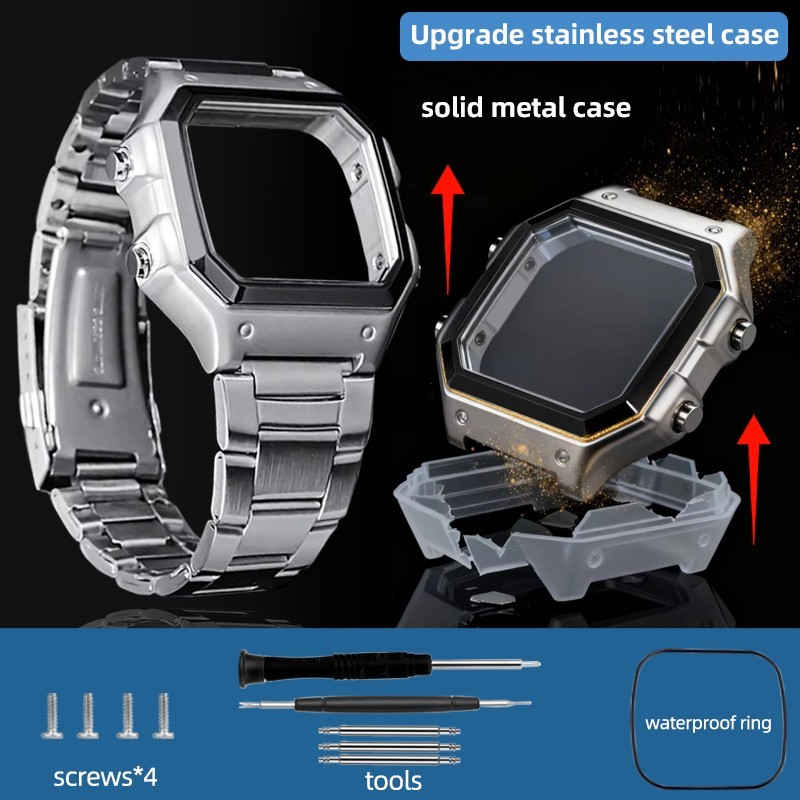Watch Mod Kit Stainless Steel Metal Case watchband set For Casio AE1200 AE1300