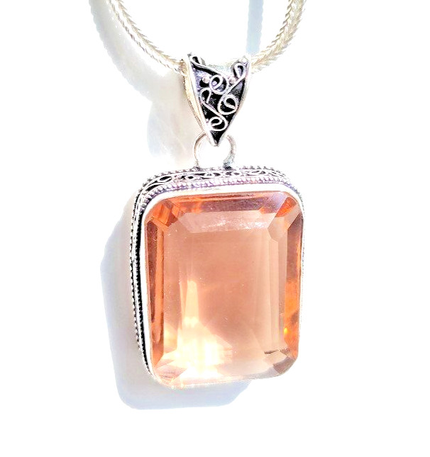 Morganite Gemstone 925 Sterling Silver Ethnic Handmade Jewelry Pendant 2.10″