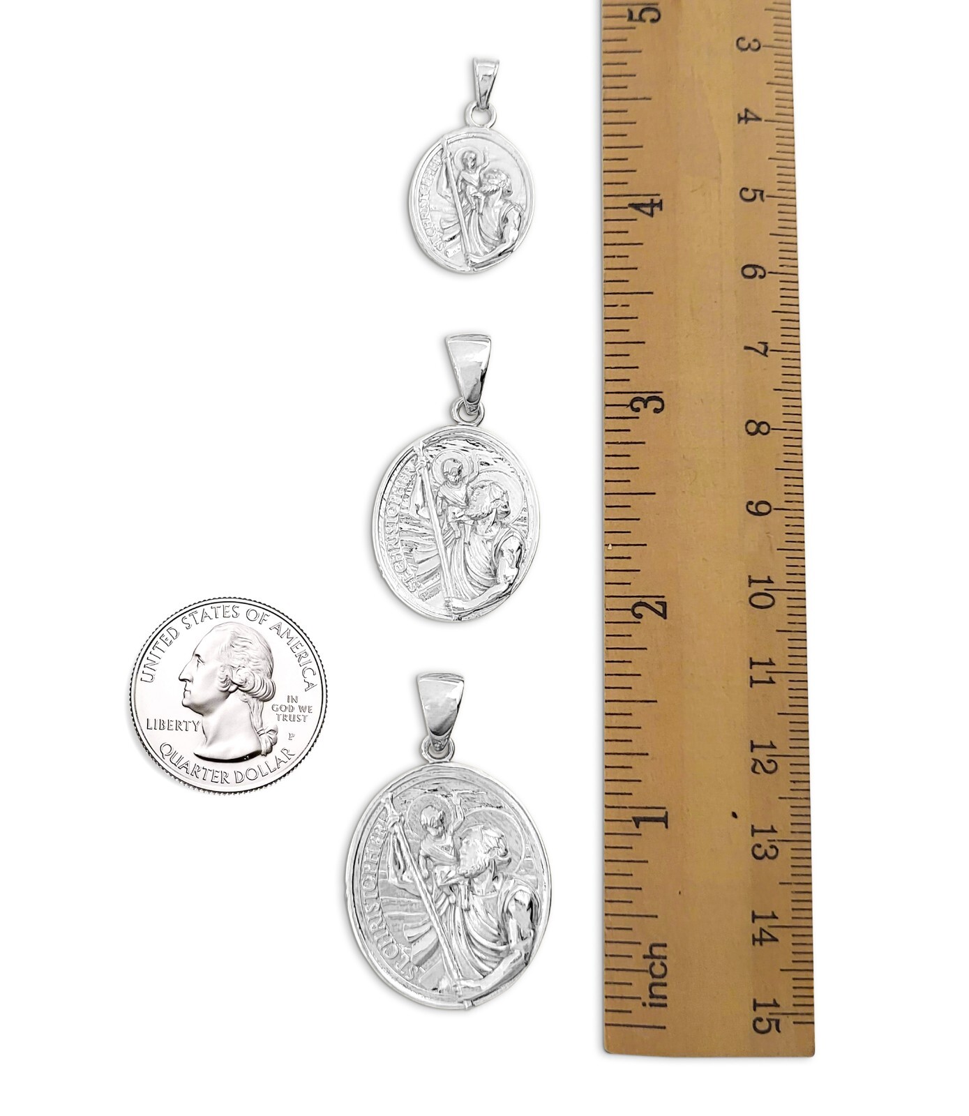 Real 14K White Gold Saint Christopher Pendant, Patron Saint Protective Medallion