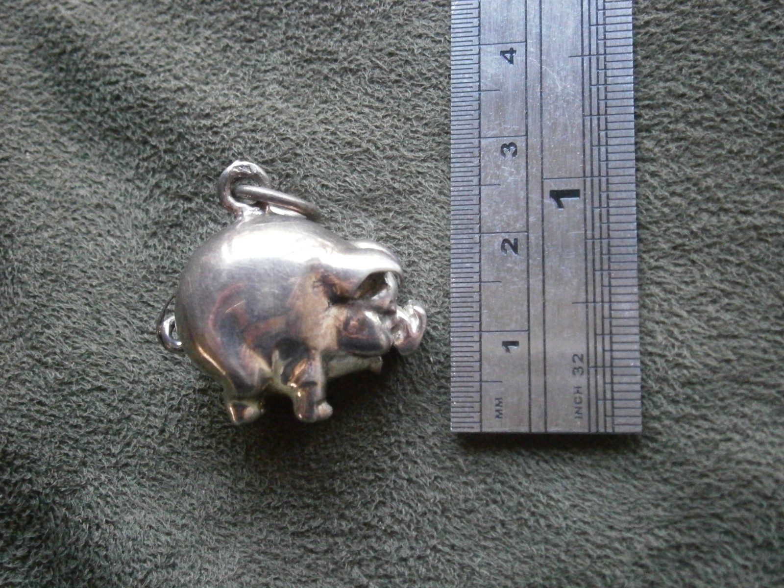 Large Heavy Pig Vintage Solid Sterling Silver Bracelet Charm Pendant 12.0g