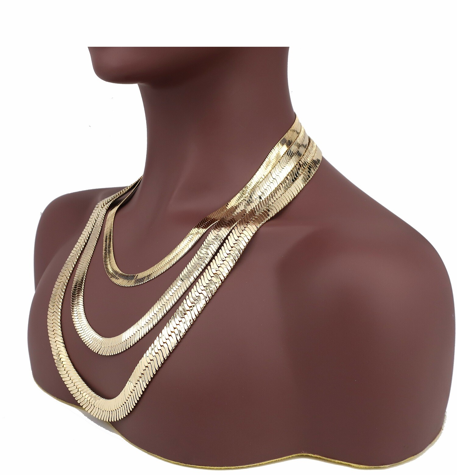 Yellow 14K Flat Herringbone Chain 9mm, 11mm, 14mm Necklace Gold Plated