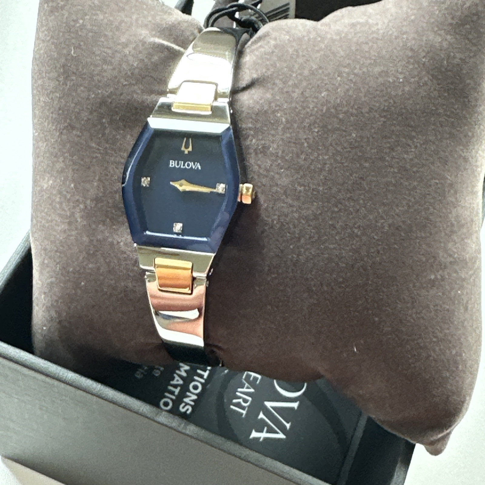 Bulova Gemini Diamonds Quartz Blue Dial Steel Ladies Bangle Watch 98P218