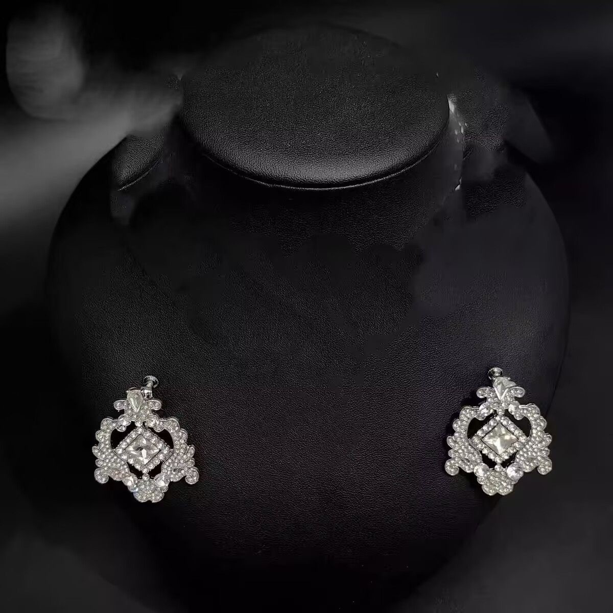 Alloy Jewelry Set Layer Clear Cubic Zirconia Simulated Diamond Necklace Earrings