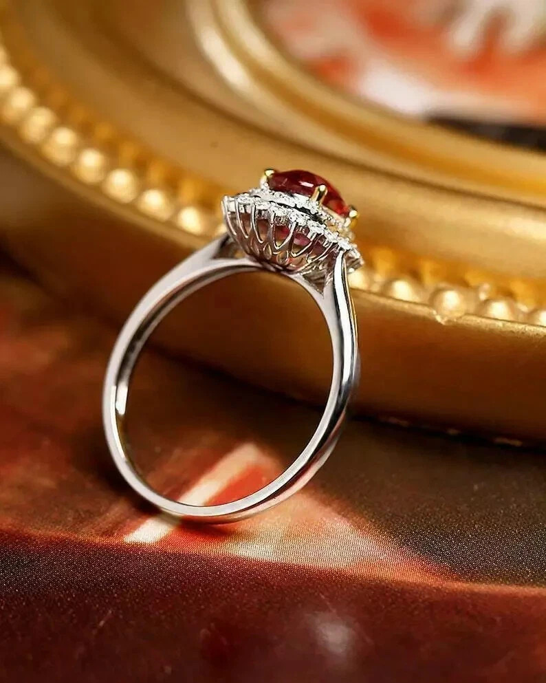 4.00 Ct Oval Cut Natural Ruby Diamond Engagement Ring 14K Solid White Gold 6
