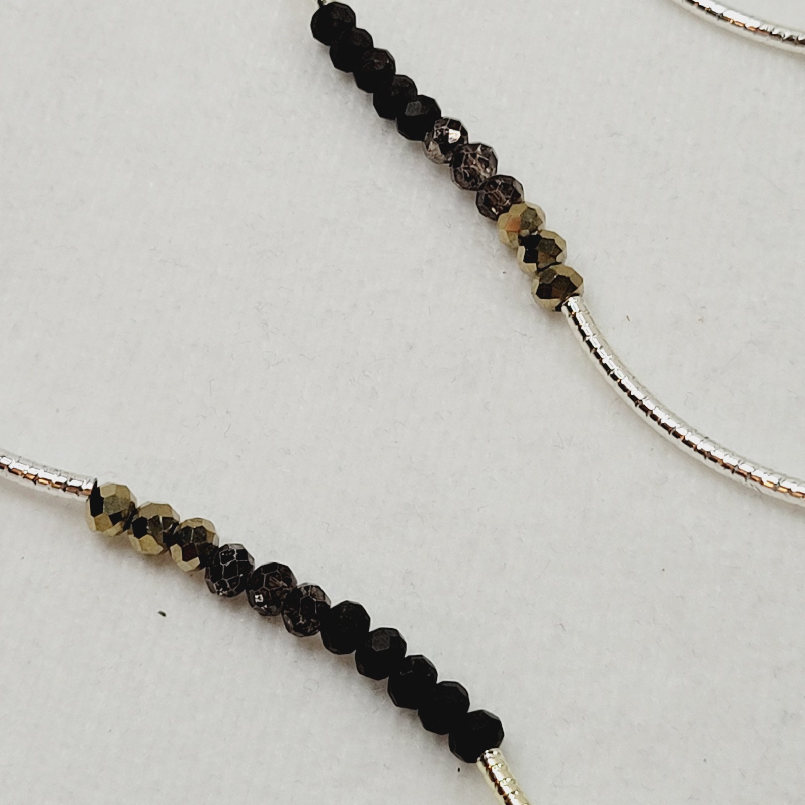 Brown AB Rhinestone and Bar Beaded Necklace Station About 46″ Long Stackable