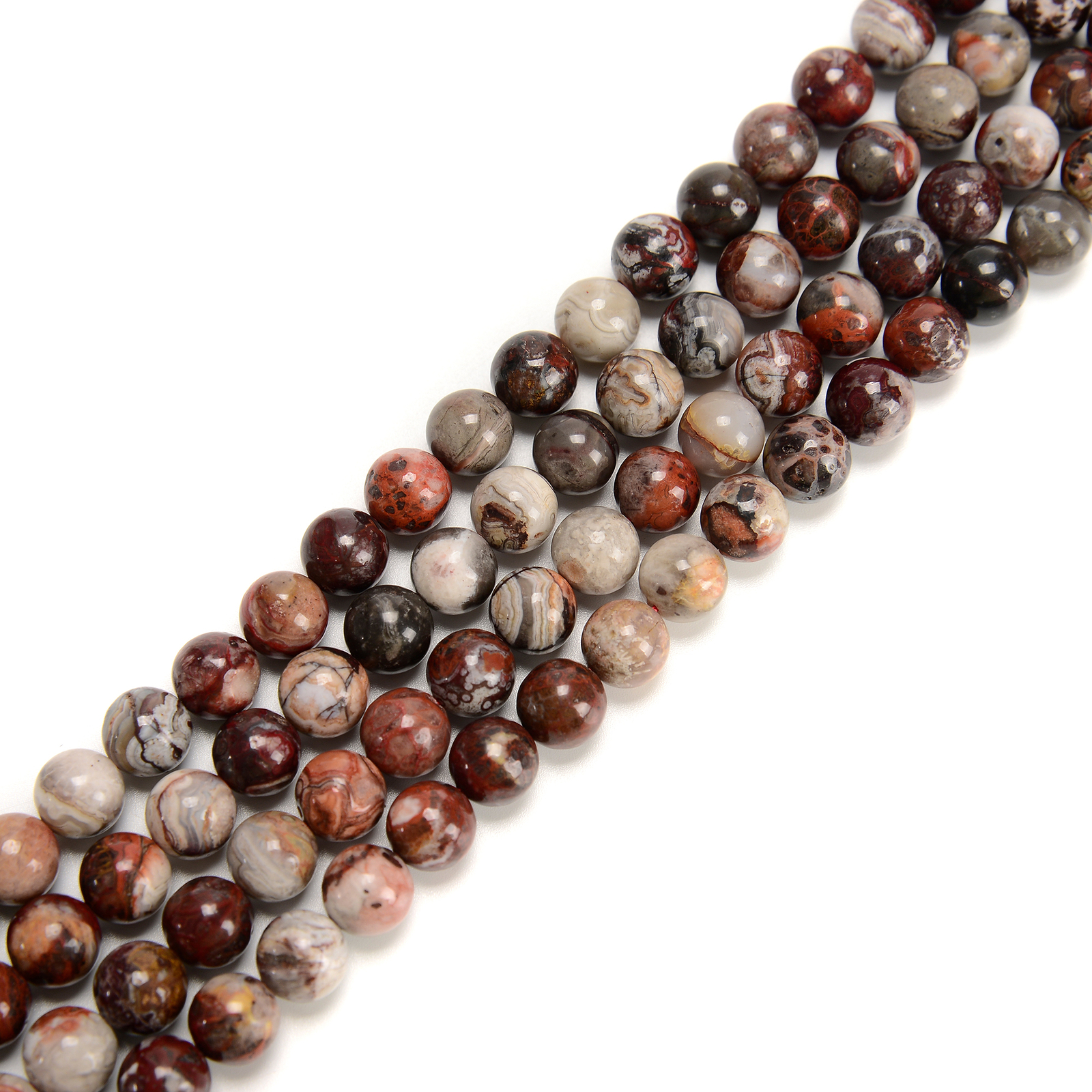 Natural Mexican Crazy Lace Agate Smooth Round Beads 6mm 8mm 10mm 15.5” Strand