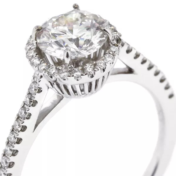 Side Stone Engagement Ring 14K Gold Halo Round 1.35 CT Lab-Grown Diamond F VS1