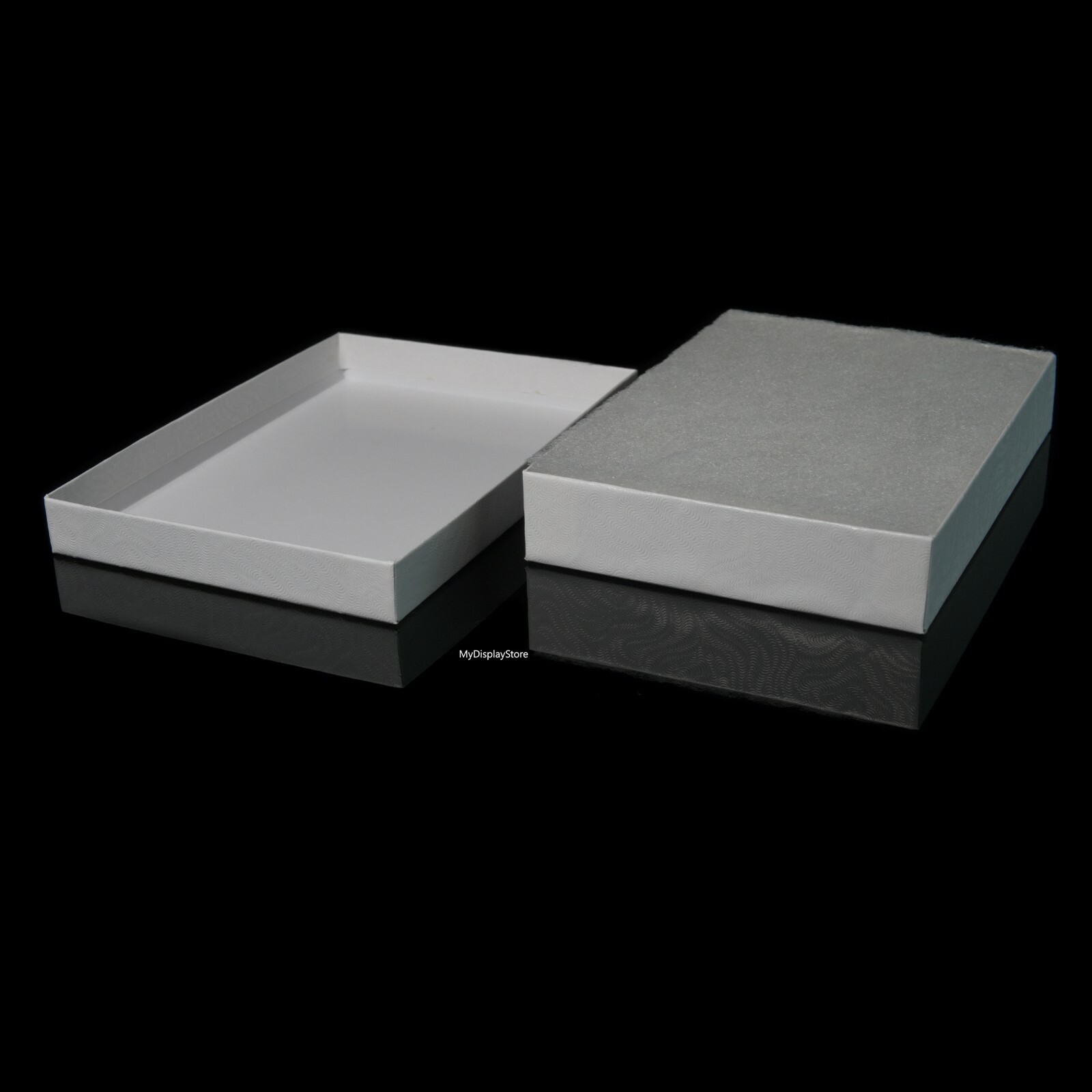 100 White Cotton Filled Jewelry Gift Boxes 5 3/8″ x 3 7/8″ x 1″ H