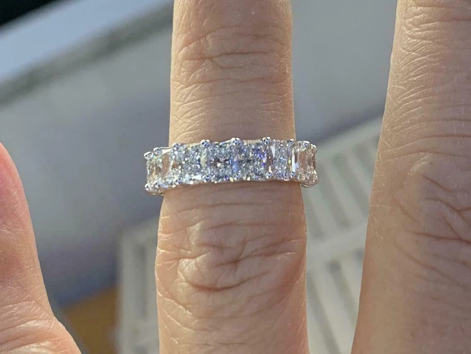 4Ct Radiant Cut Lab Created Diamond Engagement Band Ring 14k White Gold Plated