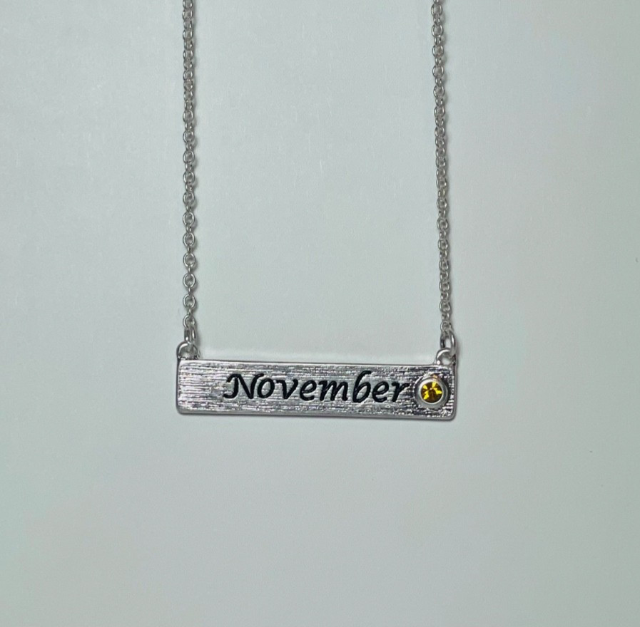 Personalized November Birthstone Necklace Bar Pendant Dainty Silver Plated
