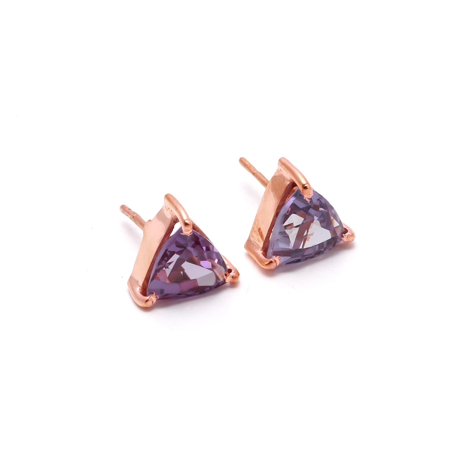 Alexandrite Trillion Stud Earrings Rose Gold Fill Solid Silver Handmade Jewelry