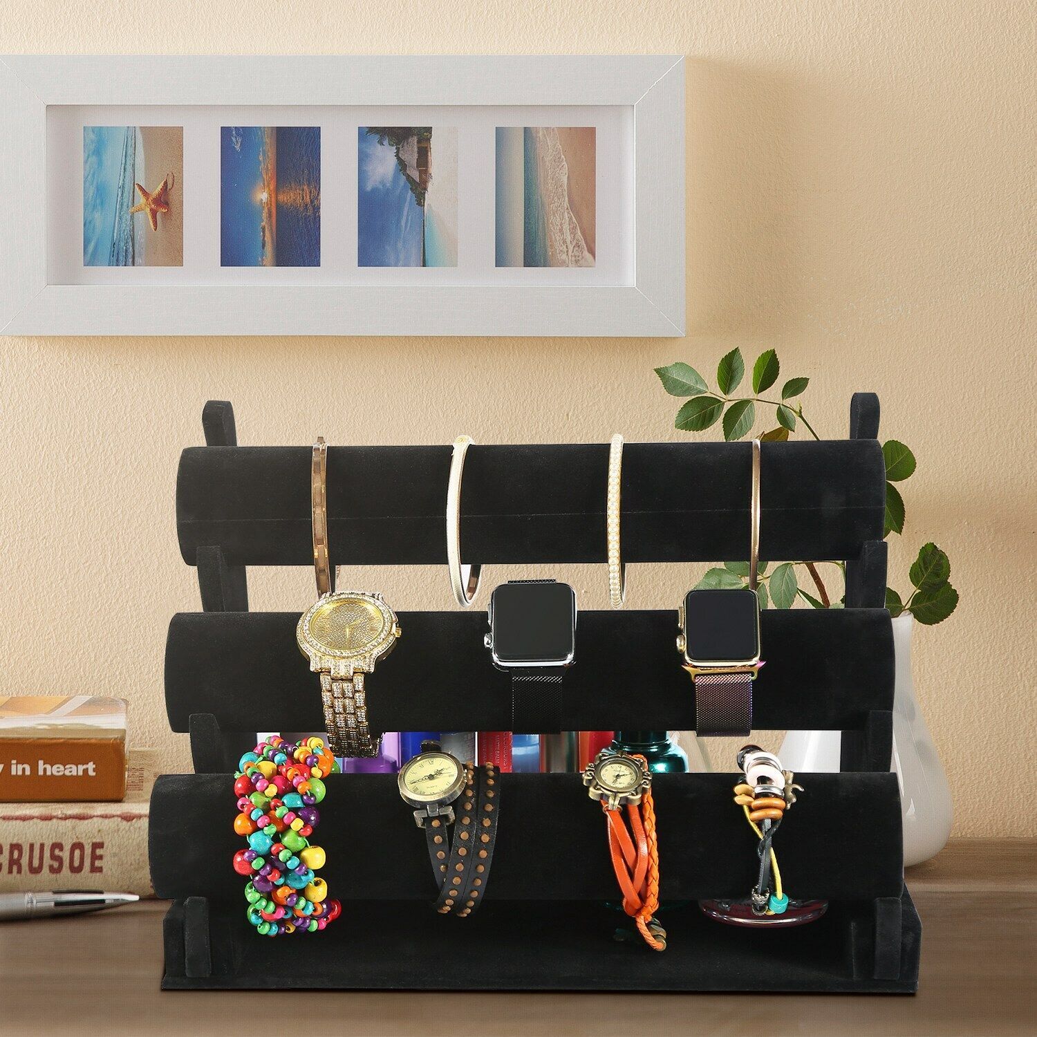 3-Tier Bracelet Display Stand Watch Holder Velvet Jewelry Bangle Rack Organizer