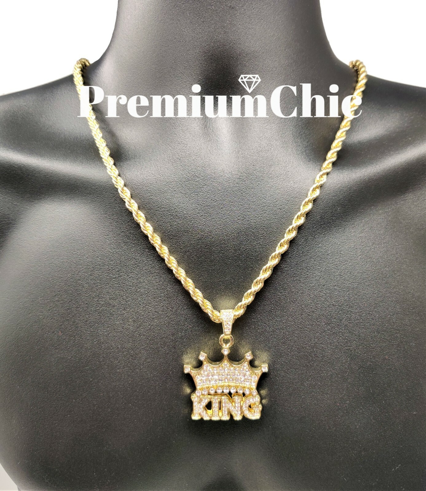 ICED Crowned King Pendant Necklace with Rope or Tennis Chain Plated CZ Jewelry