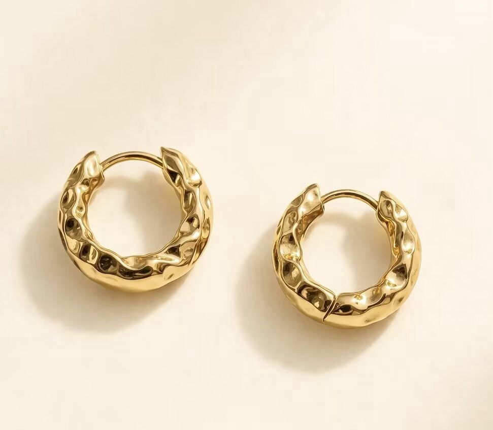 Hammered Hoop Earrings Chunky Huggie Earrings for women girls EA150