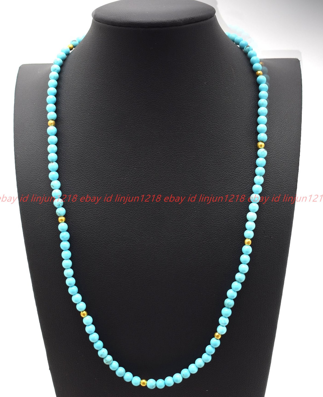 Pretty Fashion Natural 4mm Blue Turquoise Gemstone Round Beads Necklace 16-36in