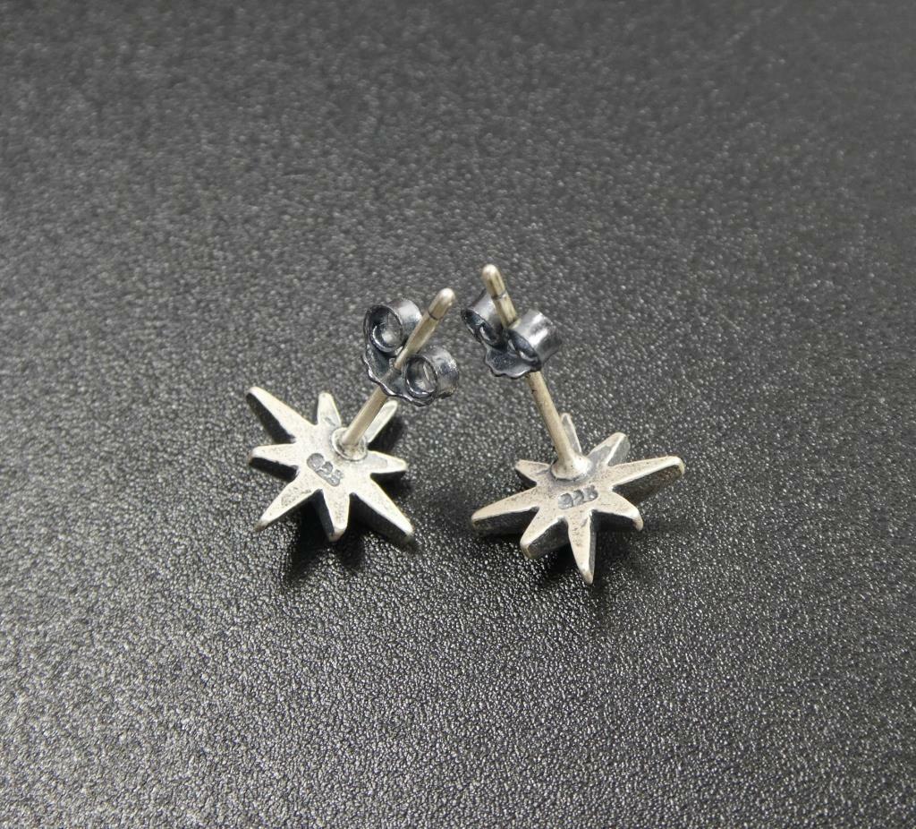 Sterling Silver Octagram Star Asterisk Starburst Tiny Small Stud Earrings Gothic