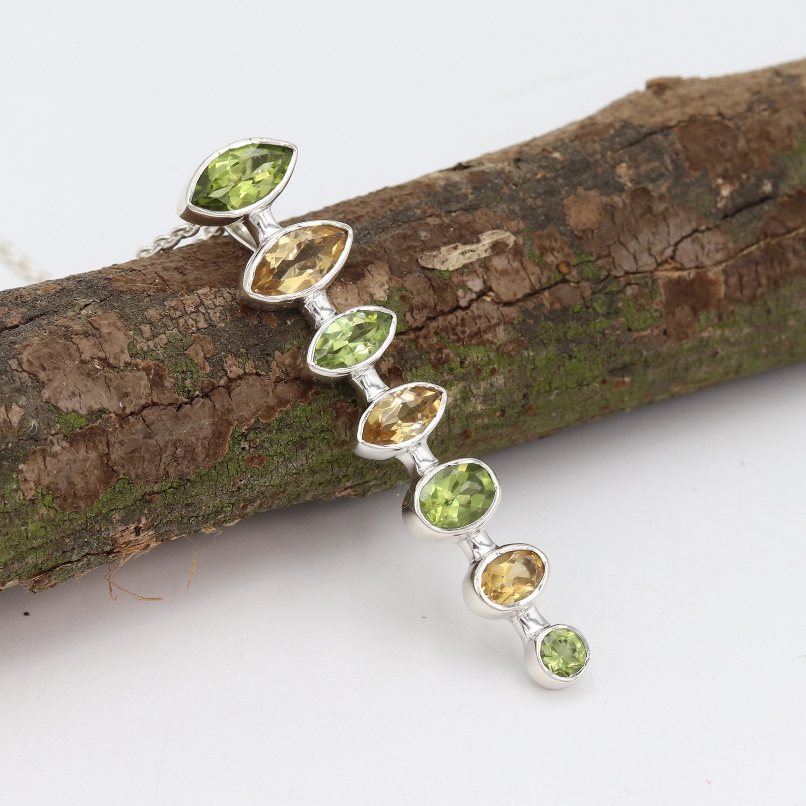 Peridot & Citrine Statement Pendant Necklace 925 Silver Gift for Her