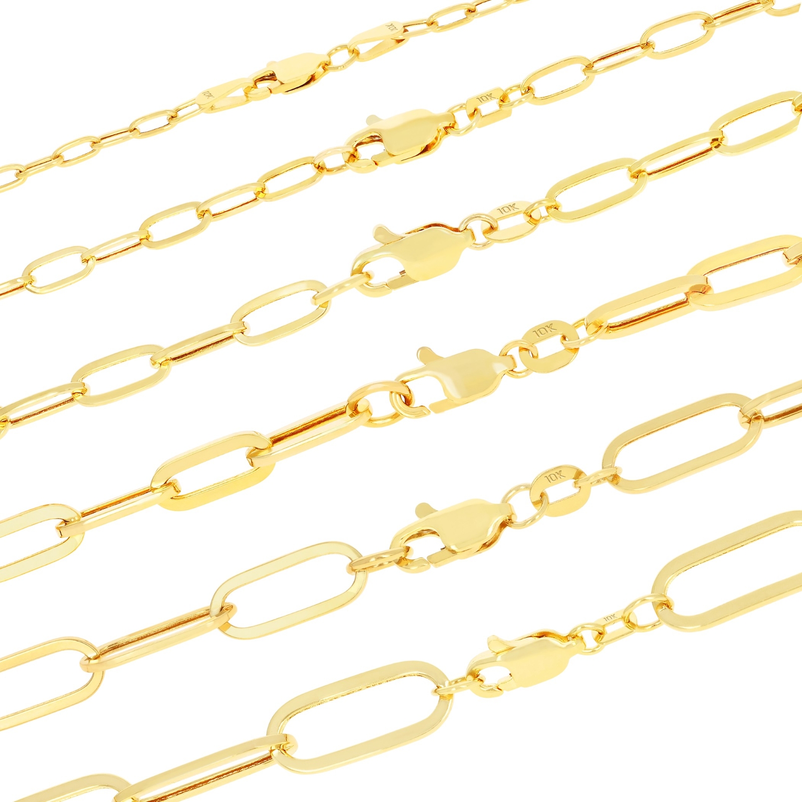 10k Yellow Gold Paperclip 2mm-7mm Chain Bracelet Necklace Mens Womens 7″-24″