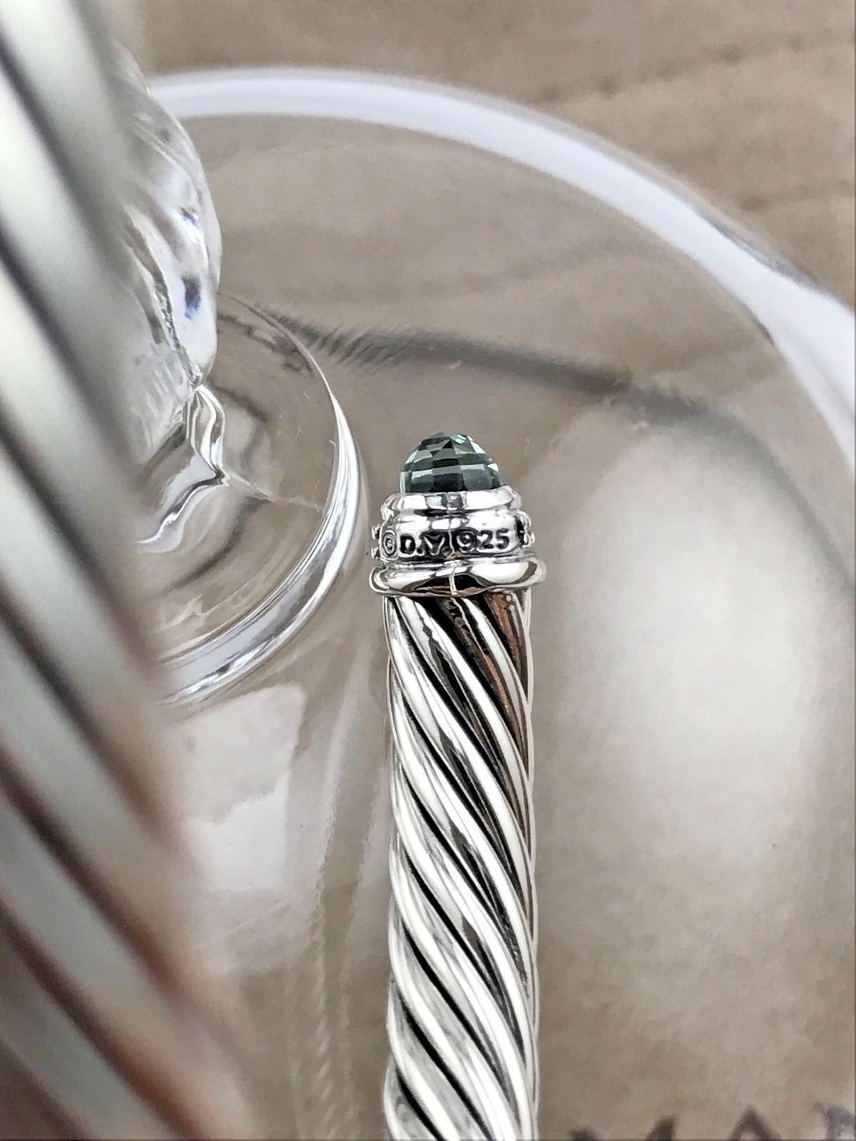 David Sterling Silver 5mm Cable Prasiolite & Diamond Bracelet