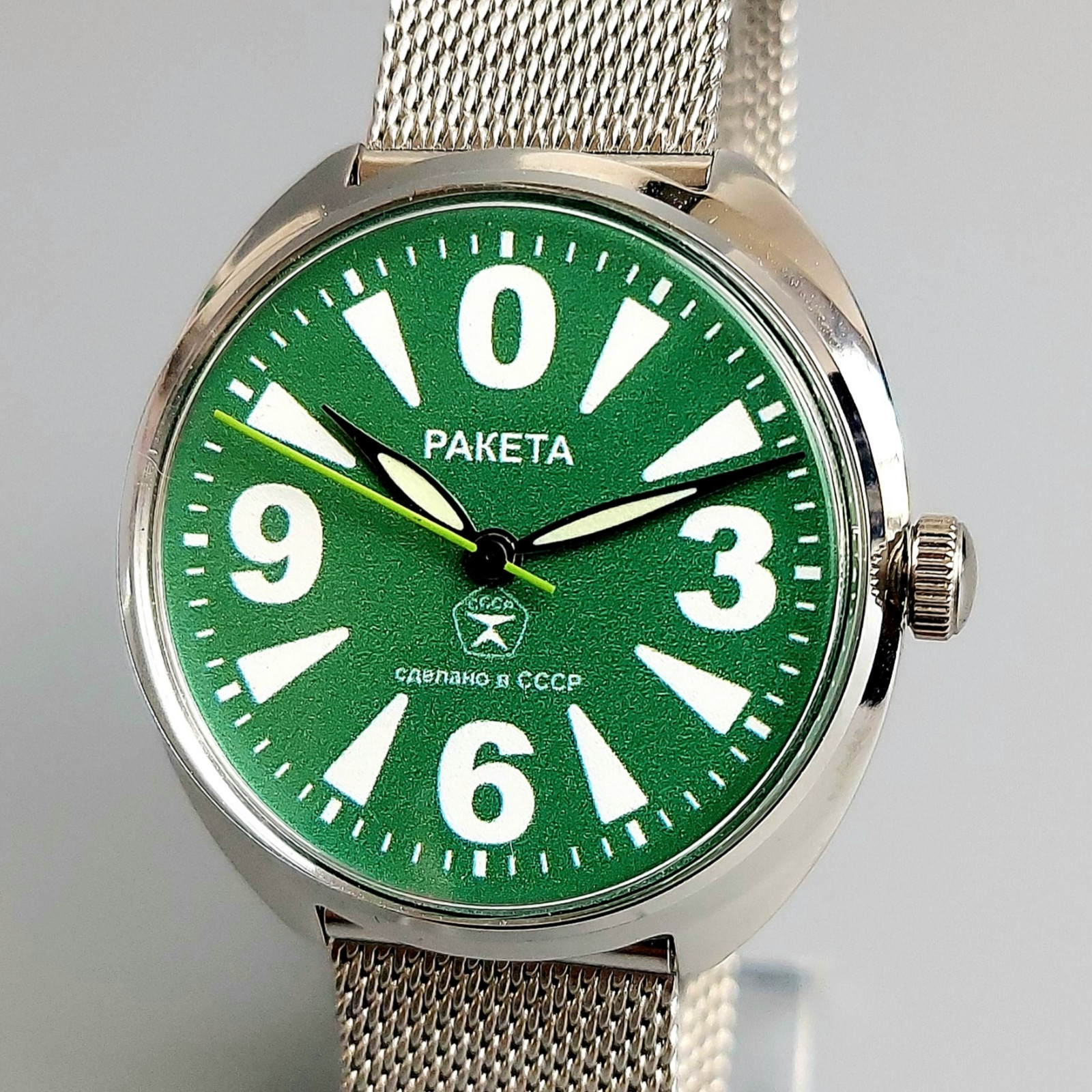 Vintage Men’s Wristwatch Raketa BIG ZERO Soviet Mechanical Watch Green Dial