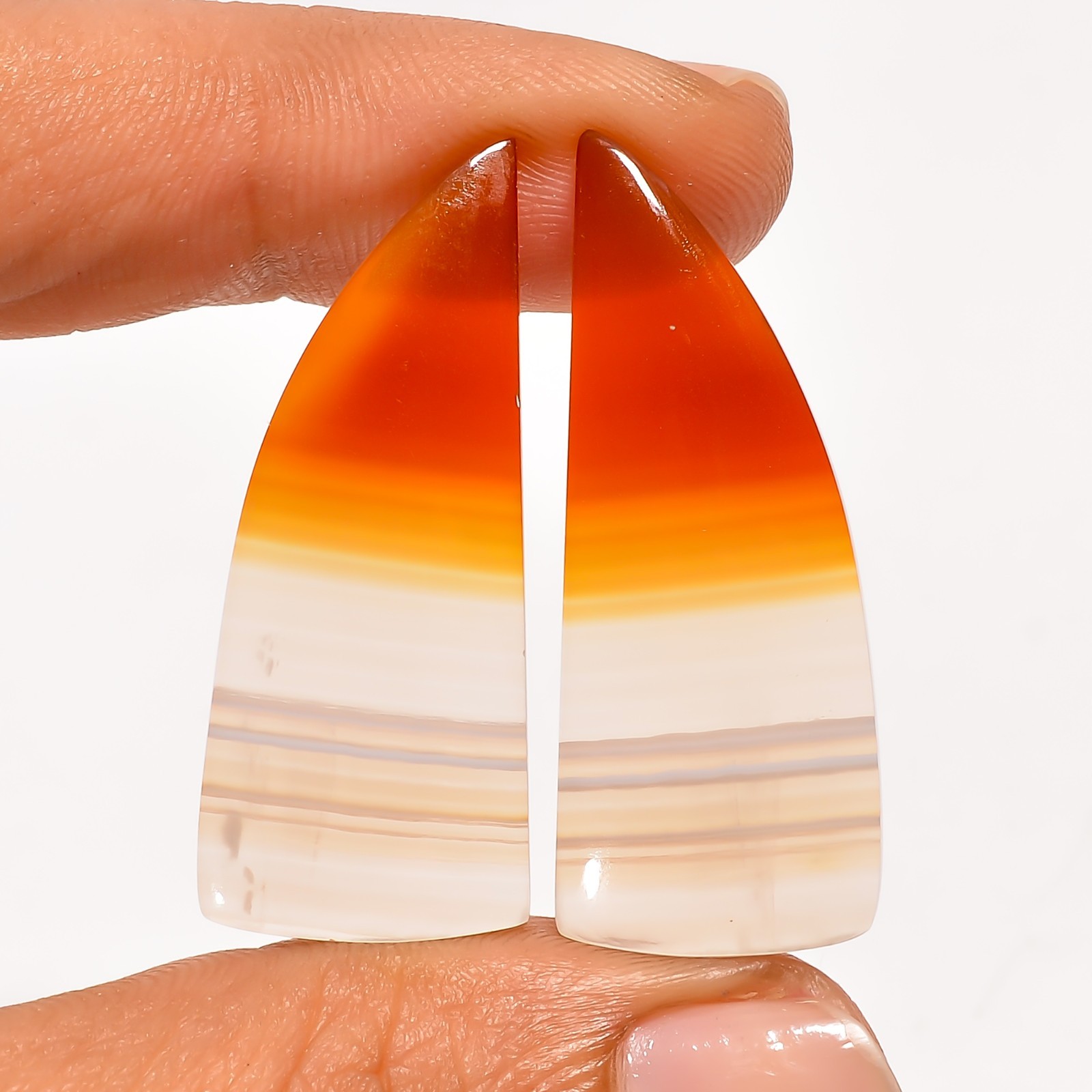 Natural Red Banded Agate Gemstone Match Pair 37x14mm Fancy Shape Earrings Stone