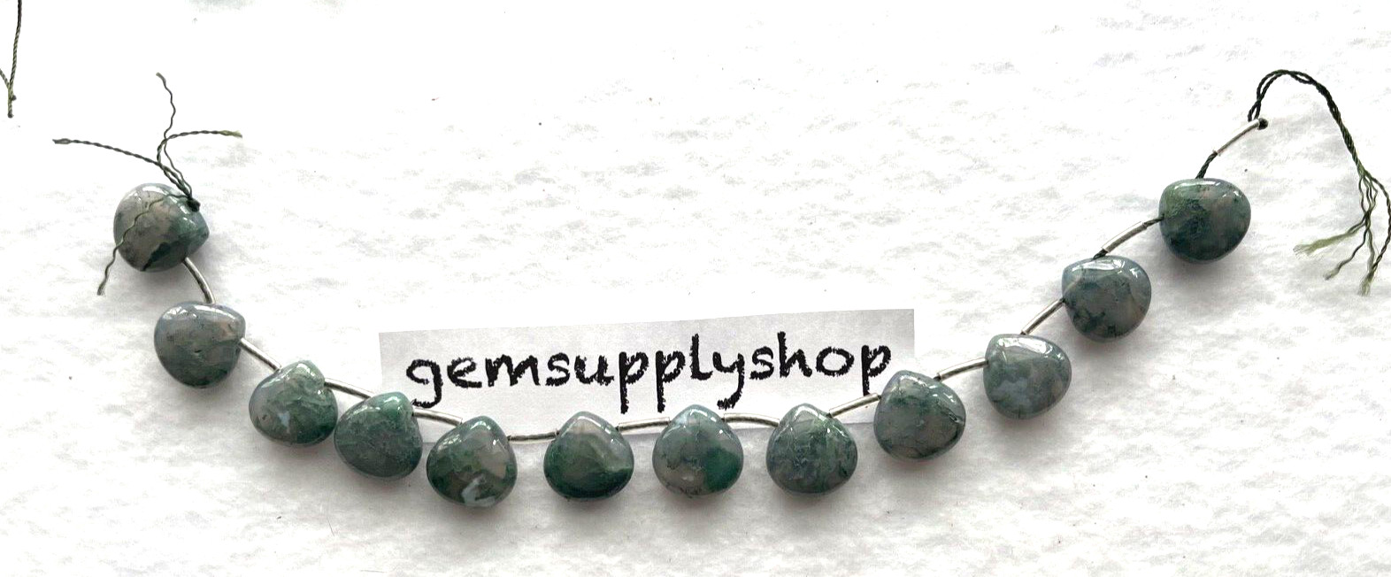 GENUINE SMOOTH TEARDROP MOSS AGATE 15X15 MM 12 PCS EACH STRAND BELOW WHOLESALE