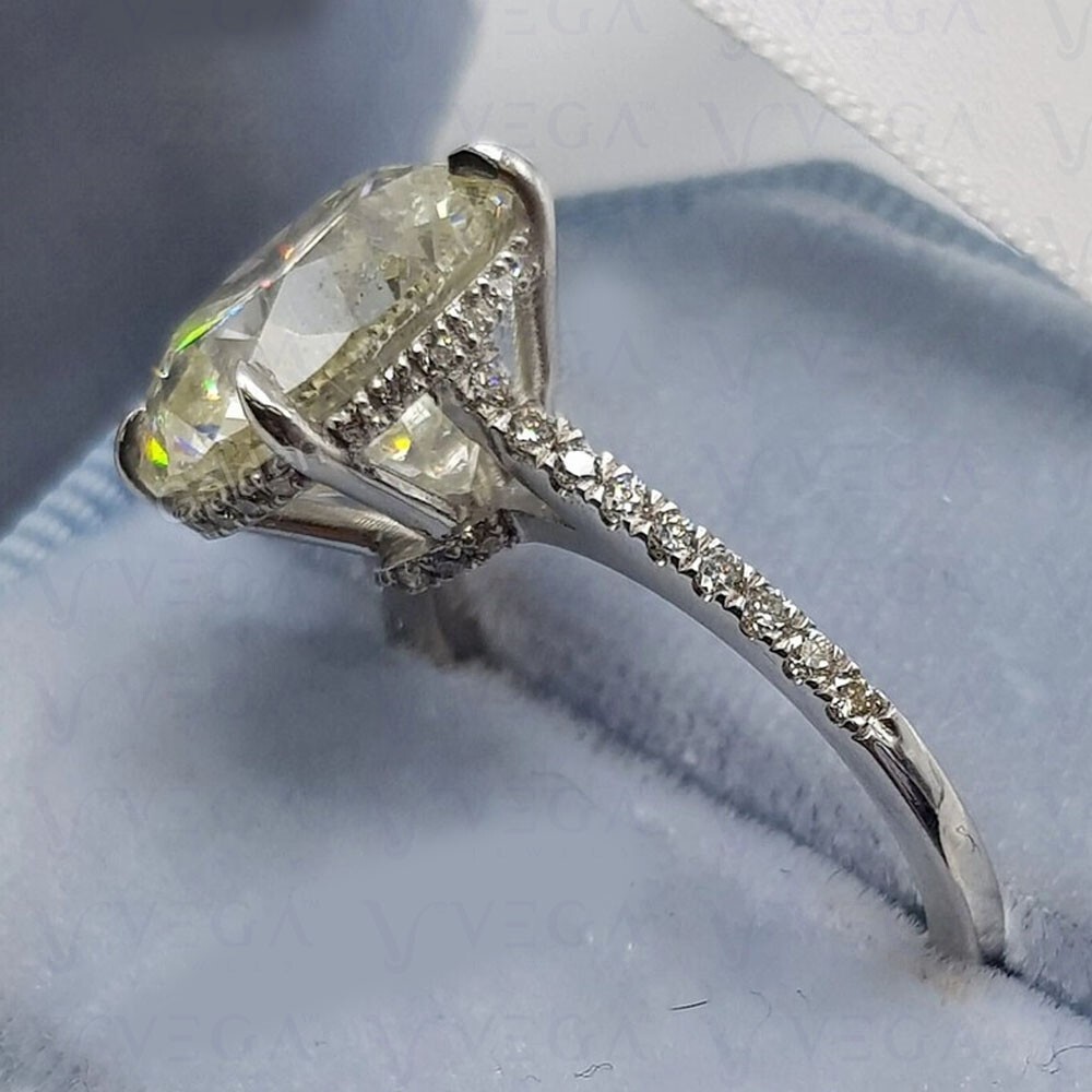 6.80carat Round Shape Natural Mine Moissanite Wedding Ring 14K White Gold Plated