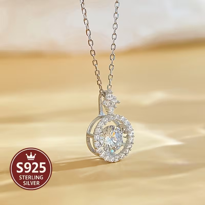 Dancing Stone Moissanite Necklace S925 Sterling Silver Pendant Heartbeat