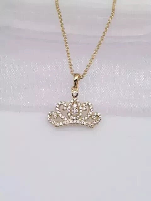 Round Cut Simulated Diamond Stunning Crown Charm Pendant 14K Yellow Gold Plated