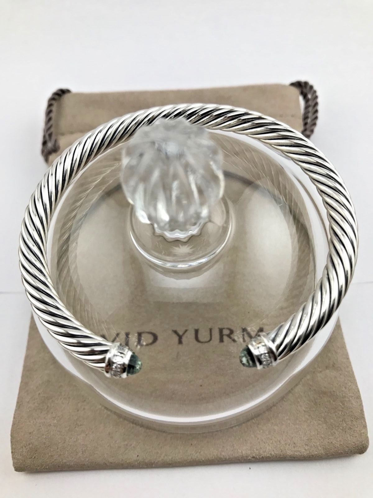 David Sterling Silver 5mm Cable Prasiolite & Diamond Bracelet