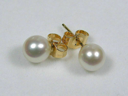 PERFECT 6-6.5mm AAA++ White Akoya Cultured Pearl Stud Earring 14k