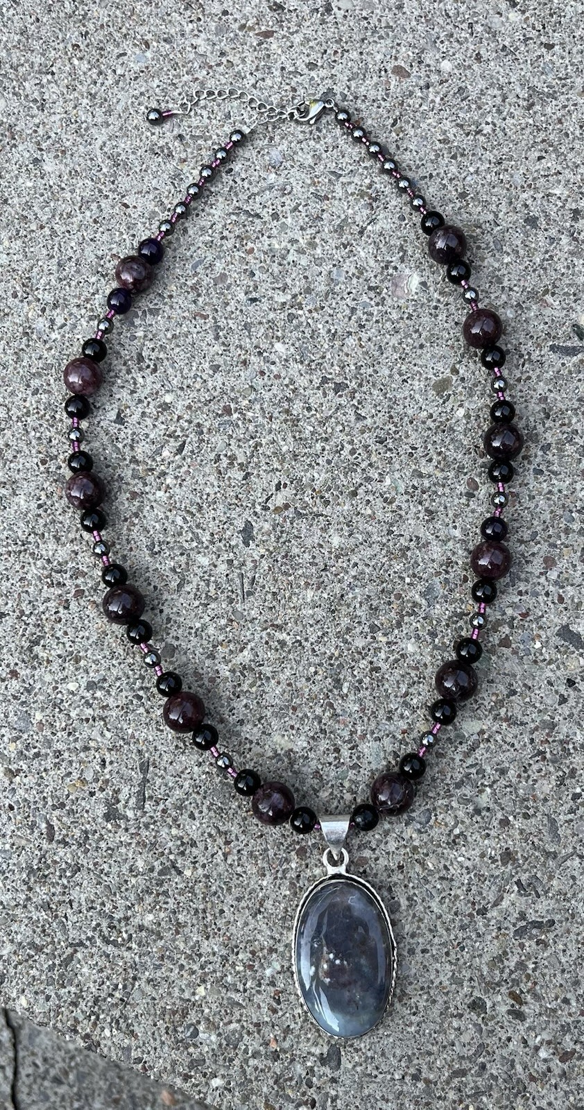Agate 925 Pendant Necklace with Genuine Garnet, Black Accents & Hematite 18.5″