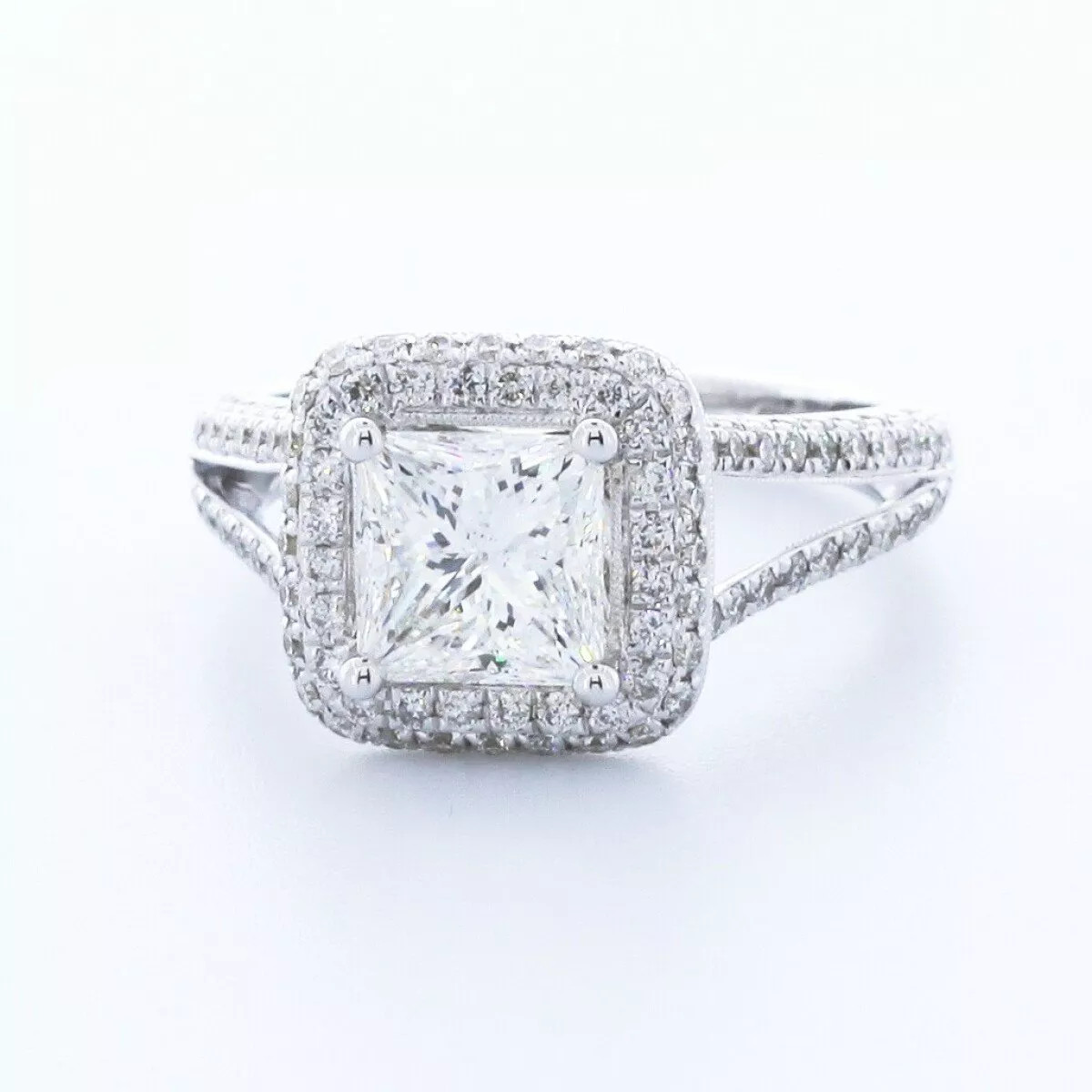 Engagement Ring 18K White Gold Halo Princess 3.04 Carat Lab-Grown Diamond G VS1