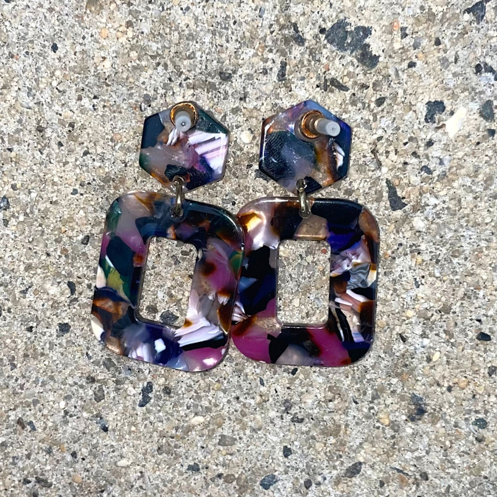 Tortoise Marbled Acrylic Resin Geometric Statement Drop Earrings Multicolor NWT