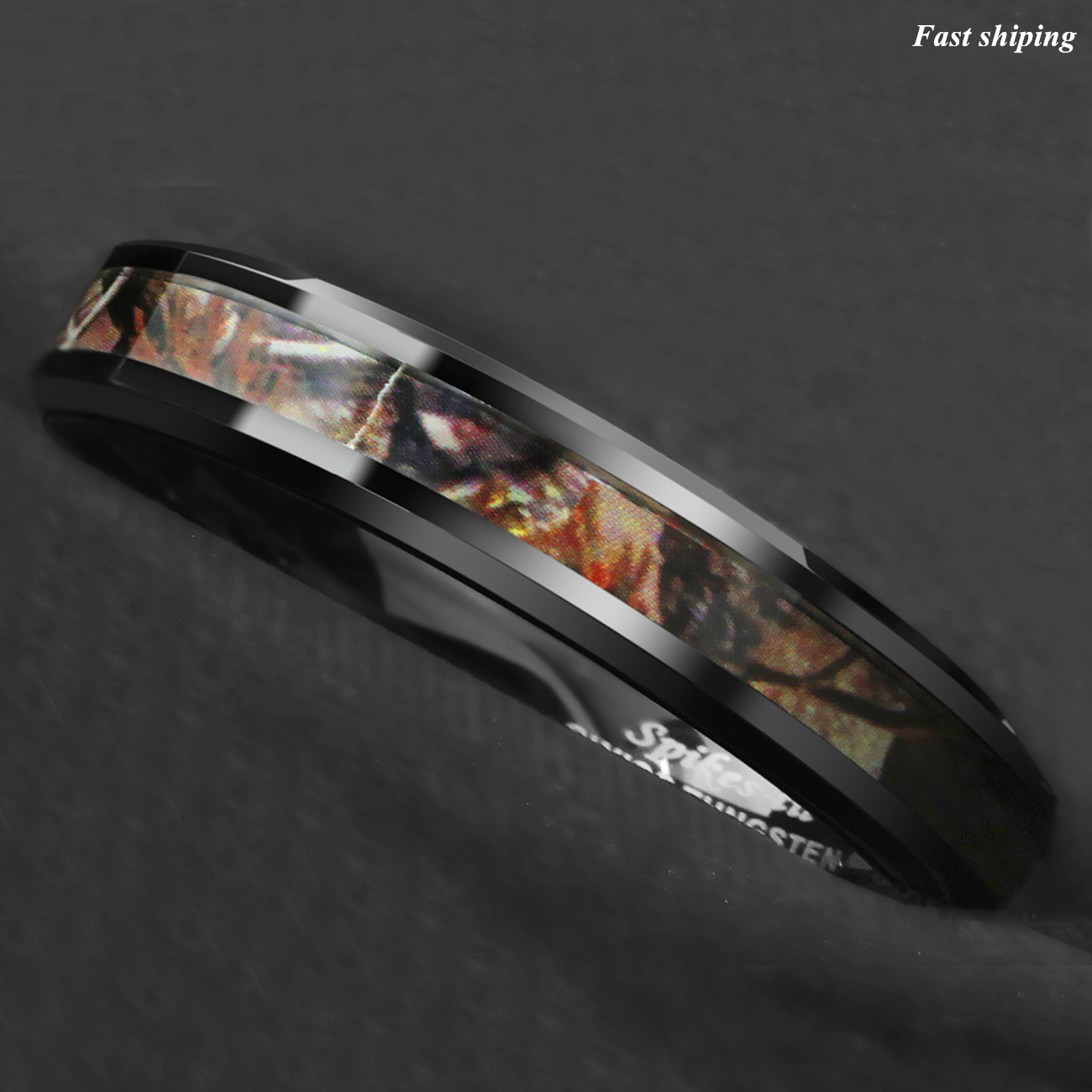Black Tungsten Men’s Red Forest Camouflage Camo Hunting ATOP Band Ring Size 6-13