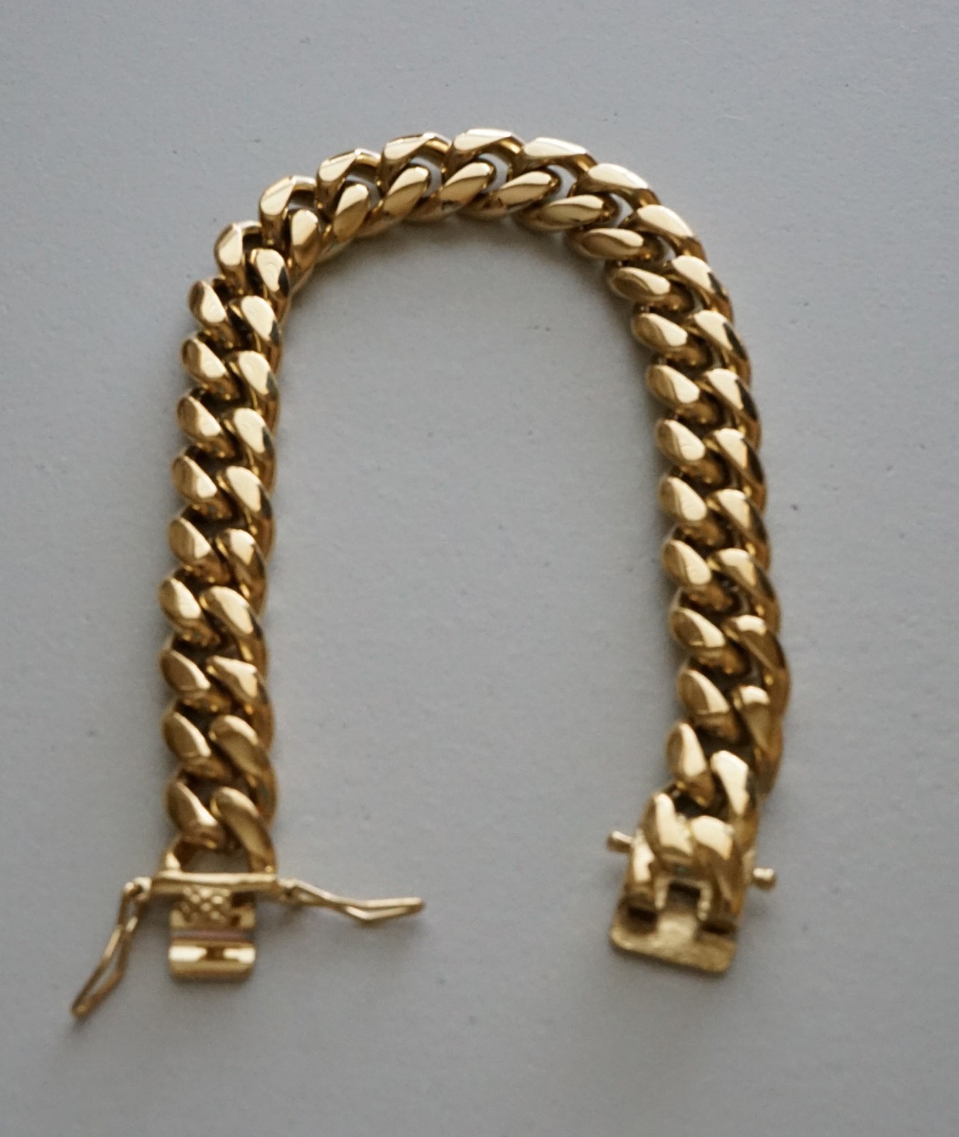 10 mm 8.5in Men Cuban Miami Link Bracelet Chain 14k Gold Plated Stainless Steel