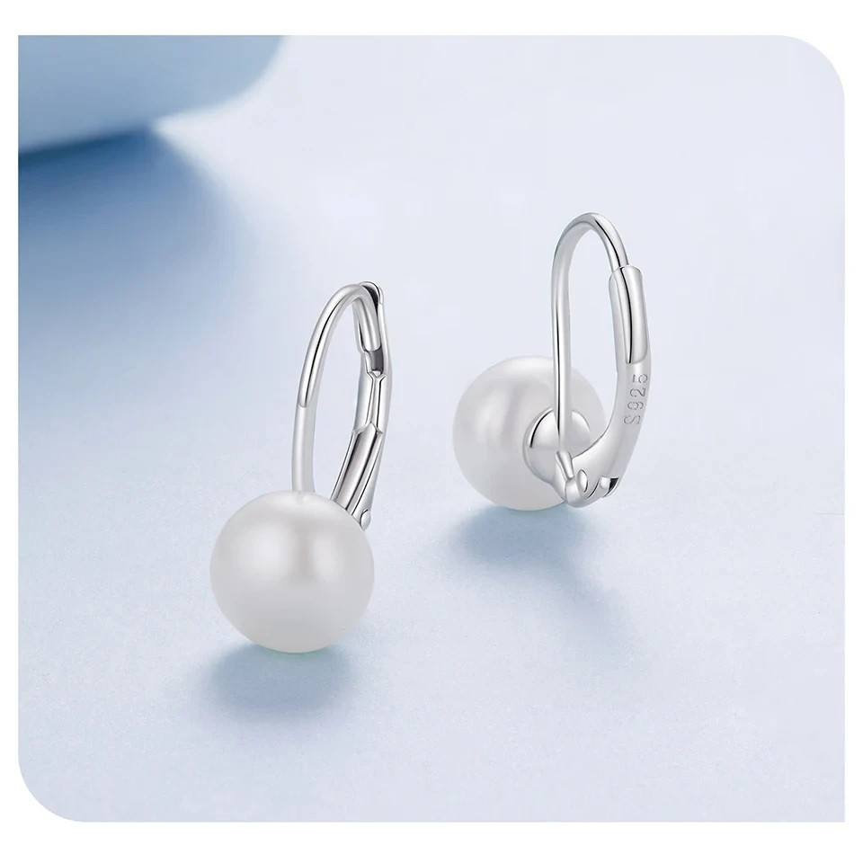 925 Sterling Silver Freshwater Pearl Leverback Drop Earrings Elegant Women