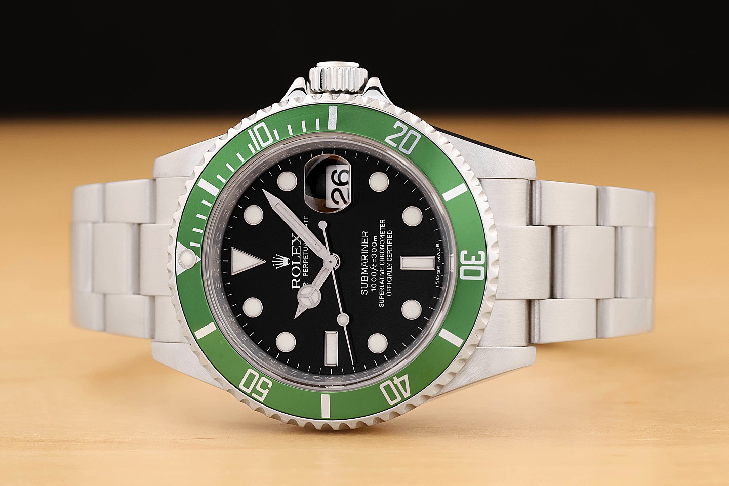 2008 CARD ROLEX SUBMARINER DATE 16610LV KERMIT BLACK NO HOLES STEEL 40MM WATCH
