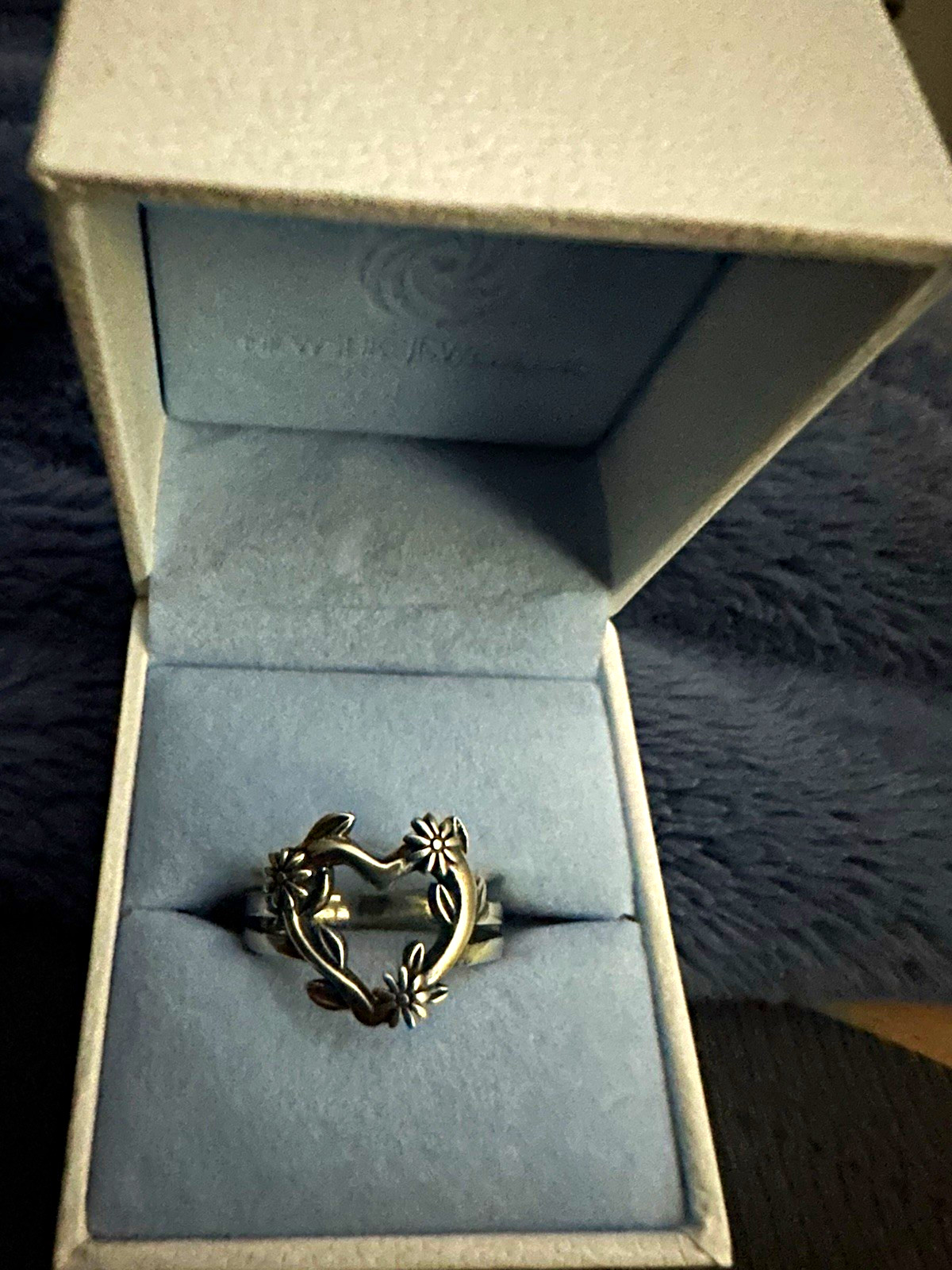 Silver 9.25 Heart Flower Band Ring Metal Size 7 No Stone Flowers & Plants Theme