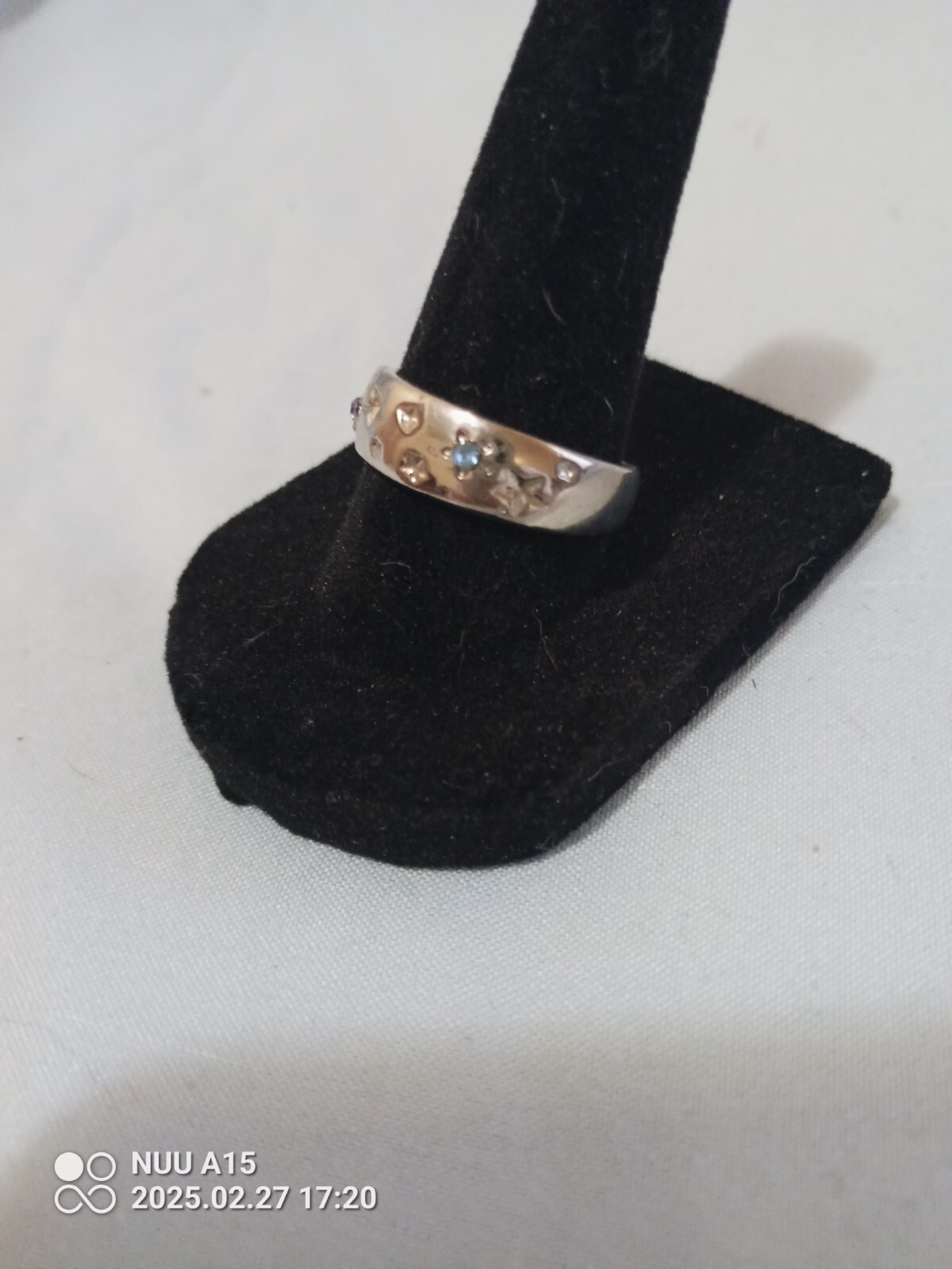Unisex Star Flush Band Ring Silver color Blue Gem Size 8 Wedding