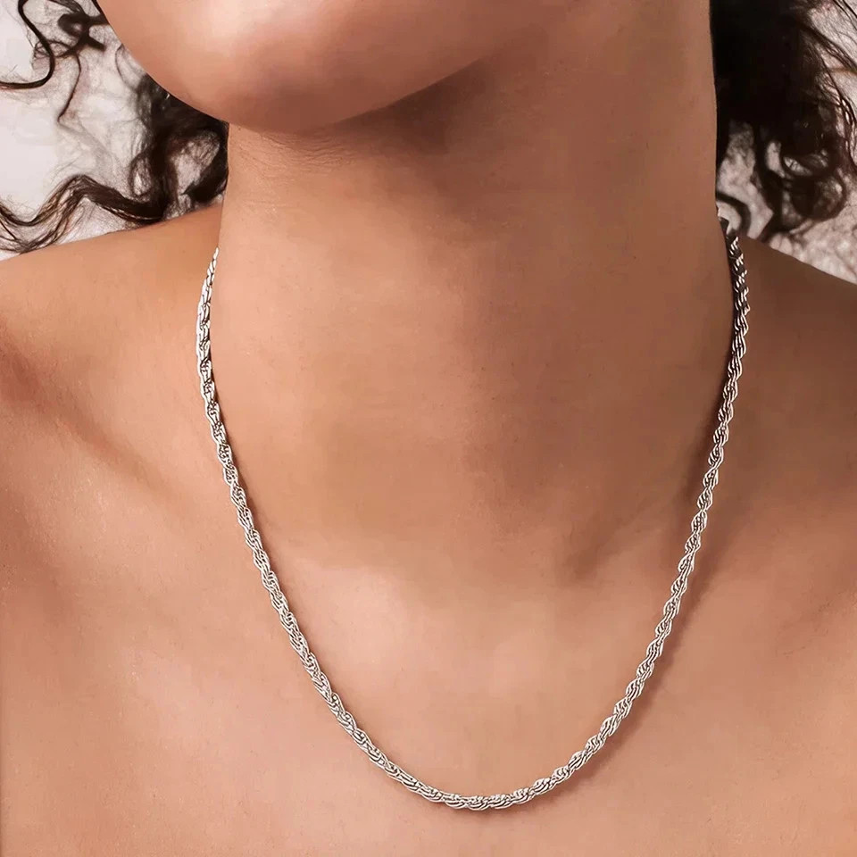 New Men’s Italian 4mm Diamond Cut Rope Chain Solid 925 Sterling Silver Necklace