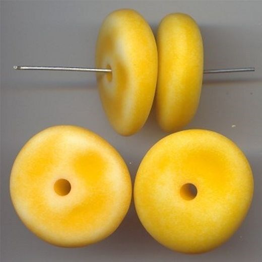 12 VINTAGE YELLOW MATTE WASH ACRYLIC 28x10mm NUGGET DISC SPACER BEADS 5738